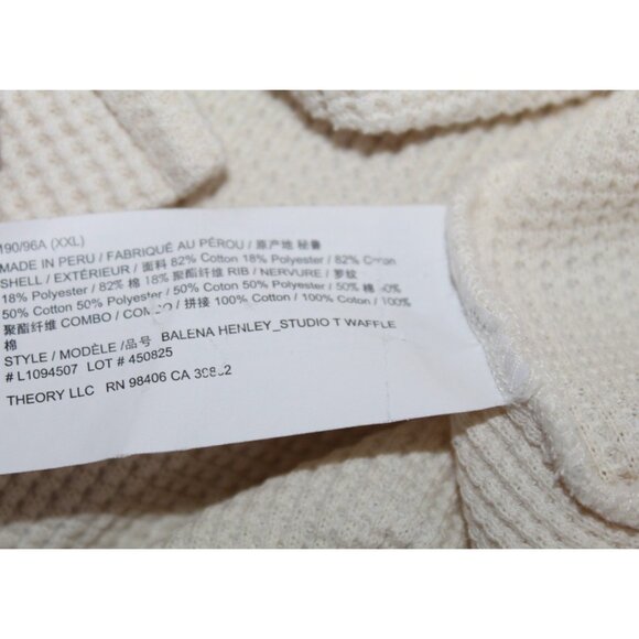 Theory Men's Mattis Studio Waffle knit L/S T shirt 3-button Crew Ivory Cream 2XL - Picture 5 of 6